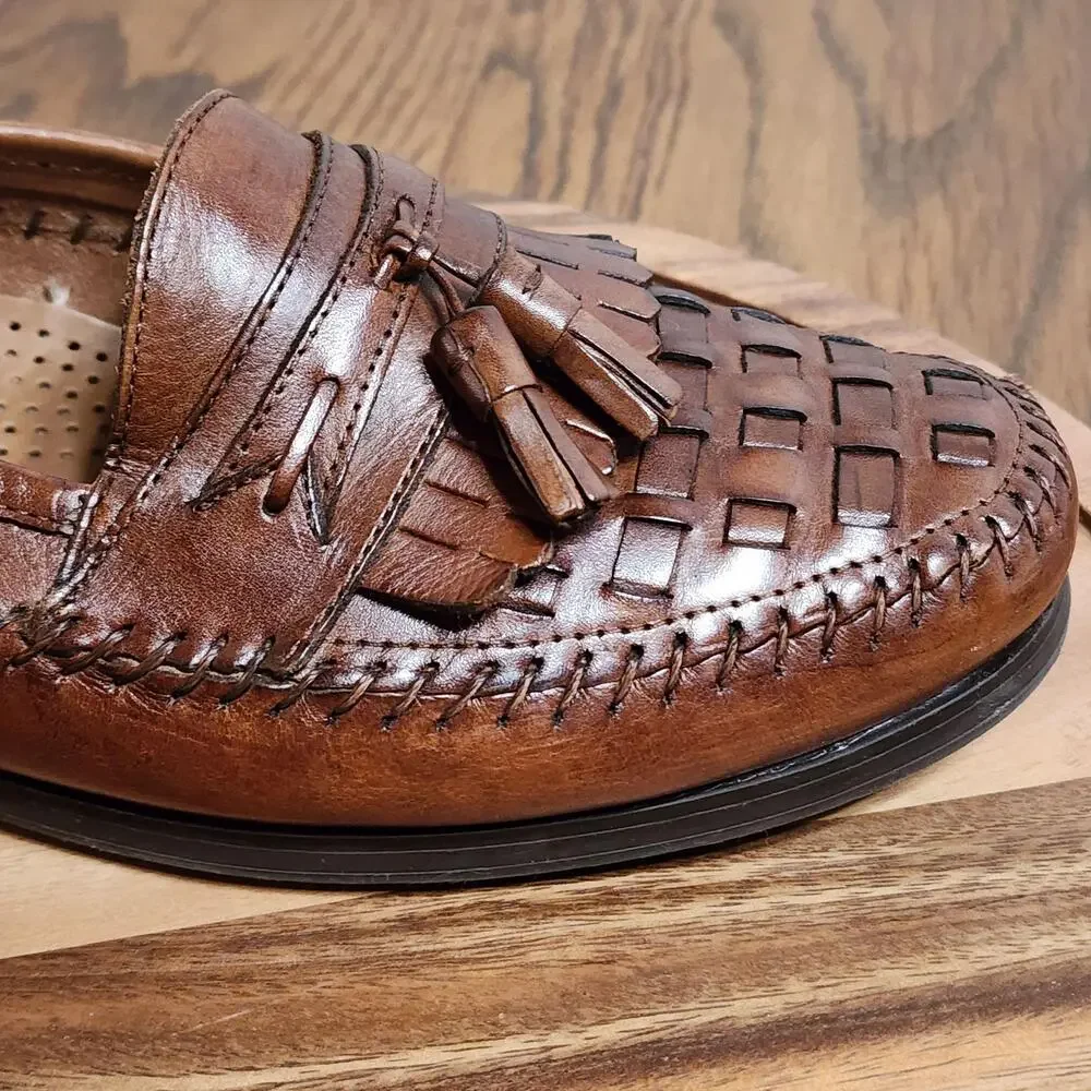 Giorgio Brutini Shoes Mens Size 10 Brown Leather Tassel Woven Slip On Dress